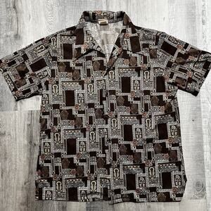 VTG 1970s California Styled Baroque/Rococo Brown Short Sleeve Disco Button Shirt